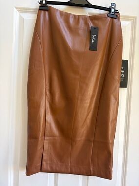 Lulu's Cognac Faux Leather Pencil Skirt